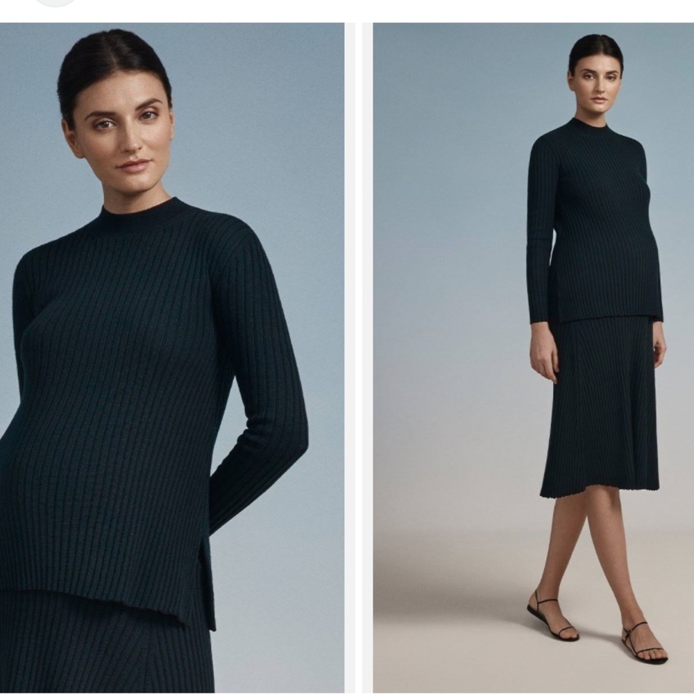 Frances Hart maternity knit sweater and skirt set, midnight blue navy
